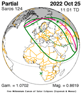 Solar Eclipse in Scorpio, Oct 2022, visibility area