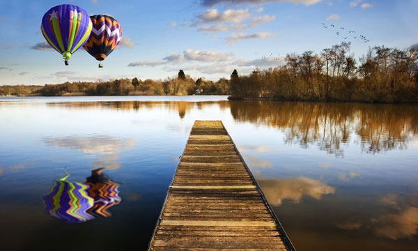 Peaceful landscape with balloon